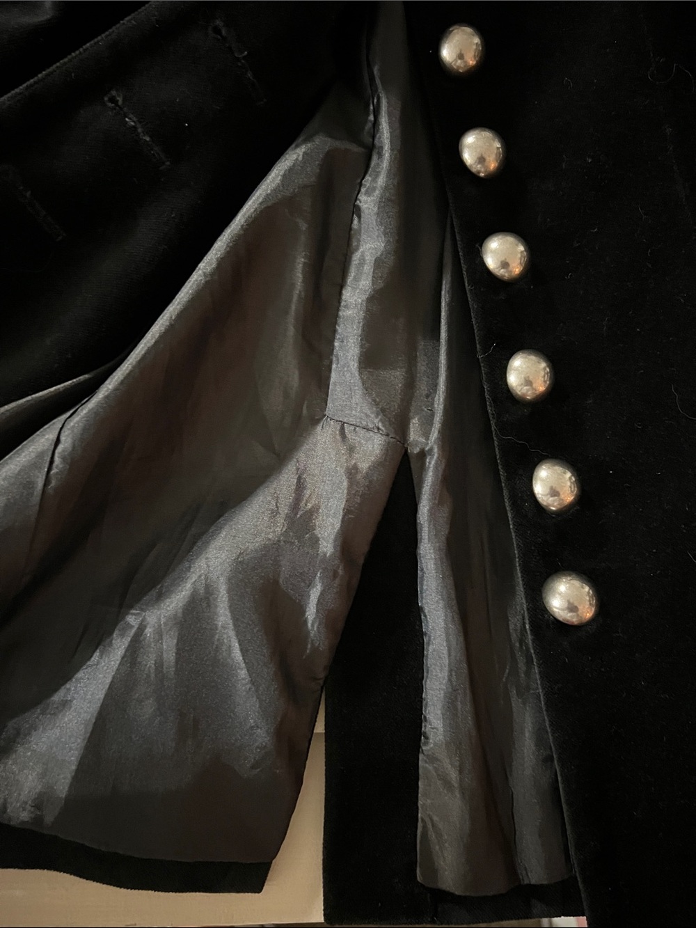 Cache Black Velour Military-Style Blazer with Silver Colored Half Dome Buttons - Picture 5 of 5